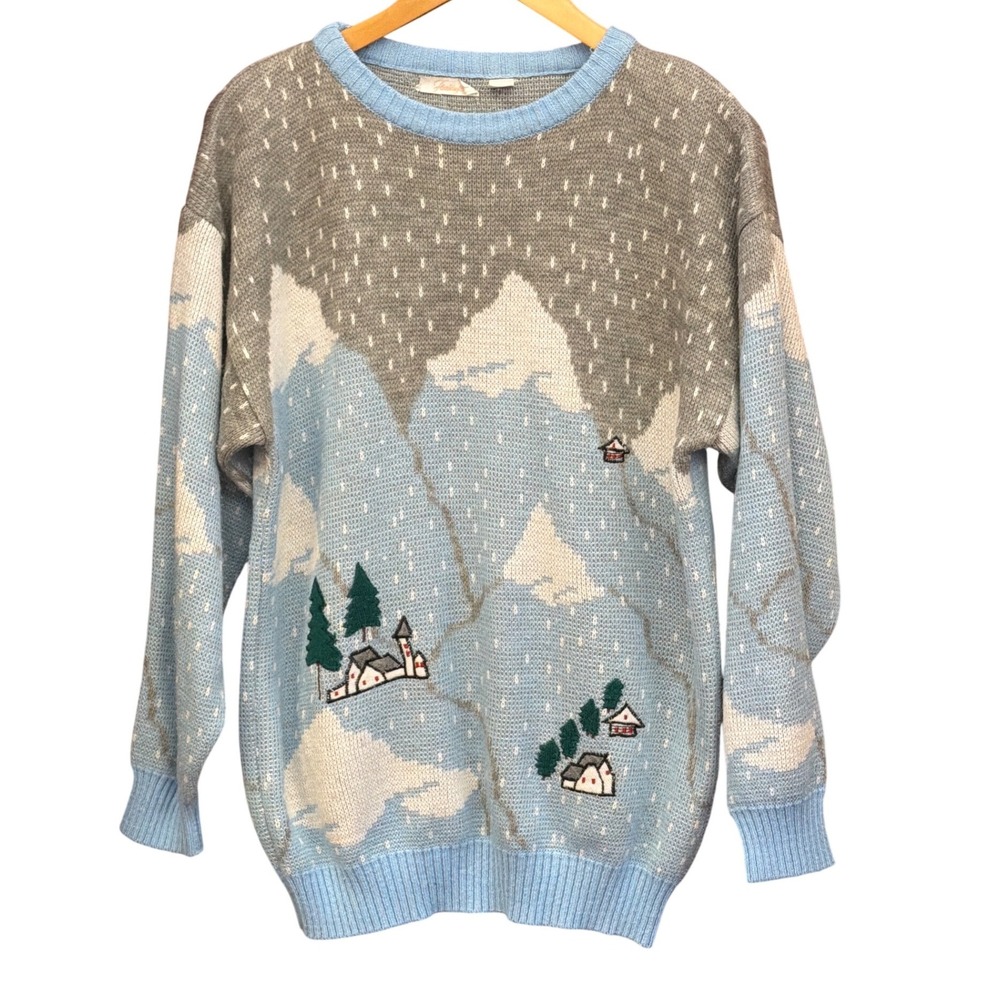 Vintage Fleeting Crewneck Sweater Mountain Village Alpine Grandmacore Retro